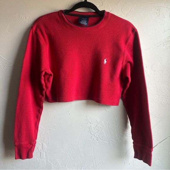 Polo Ralph Lauren Tops - Polo Ralph Lauren Red Waffle Knit Crop Top Preppy Y2K Baby Tee Thermal Sz S